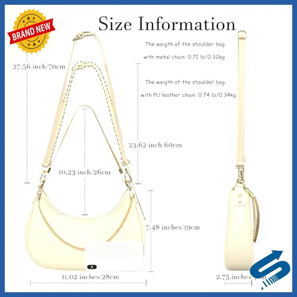 PU Leather Hobo Shoulder Bag with Adjustable Strap, Zipper Closure